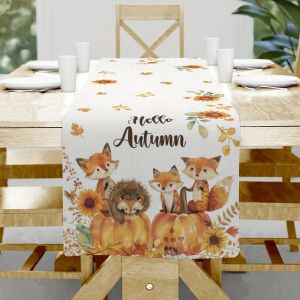 1 Piece of Halloween Themed Table Runner with Squirrels and Pumpkins Suitable for Parties Restaurants Homes Markets and Holiday Decoration Scenes.