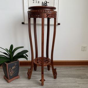 New Chinese Style Simple Wooden Flower Stand Rack Living Room Balcony Zen Style Flower Table Floor Mounted round Easy to Assemble Plant Pot Stand