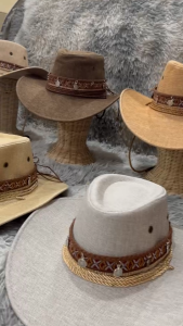 หมวกคาวบอยพร้อม+สายถักชนเผ่าเหรียญเงิน Western American Cowboy Hats ทรงวินเทจ 05-X4+00HAT04