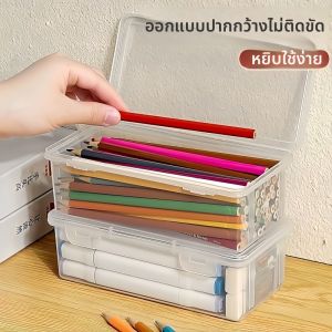 กล่องเก็บของสำหรับใส่ของใช้การศึกษาแบบโปร่งใสความจุขนาดใหญ่ กล่องเก็บของสำหรับโต๊ะทำงาน กล่องใส่ปากกา กล่องใส่สีสันตัดกันสำหรับเด็ก