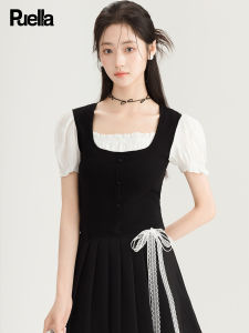 puella | Summer Fake Two-Piece Puff Sleeves Bows Short Sleeve Top