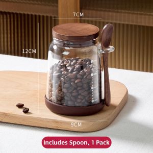 YYIEDERNG | Coffee Bean Storage Jar Food-grade Walnut Wood Glass Vintage Style