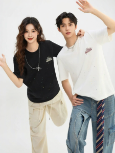 SANFU | Paint-Splatter Contrast T-Shirt Mens Loose Short Sleeve