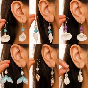 Oceanic Pearl Shell Earrings Set Natural Stone Ear Jewelry  2024 New Style Elegant Conch Shape Fashionable Womens Accessory