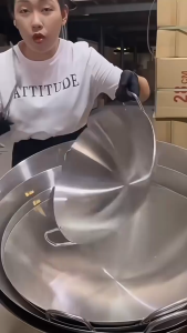 50-80CM Large Size Stainless Steel Double Ears Non-stick Wok Household Kitchen Frying Pan Jumbo Flat Pan Double Handle