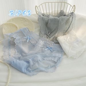 ชุดชั้นในผู้หญิง กางเกงในซีทรู ผ้าลูกไม้บางเบา ระบายอากาศ ดีไซน์น่ารัก 5 ชิ้น/เซ็ต