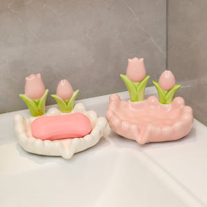 Creative Ceramic Soap Dish Hotel Bathroom High End Drainage Soap Plate Home Popular Soap Tray Flower Design Bathroom Decor