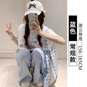 Quần Ống Rộng Kẻ Sọc Vàng Cỡ Nhỏ Cho Nữ Mùa Thu Quần Ống Rộng Co Giãn Dáng Rộng Dài Cao Đến Eo Chất Liệu Khác