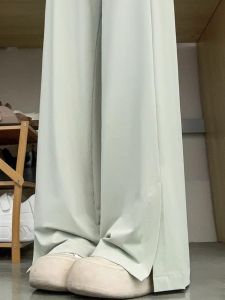 พลัสไซส์ ผู้หญิง น้ําแข็ง ผ้าไหม หลวม Fit High เอว บาง กางเกงลำลอง ฤดูร้อน ขากว้างสบาย กางเกง Drapey หลวม สไตล์