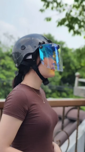 Combo Nón bảo hiểm 1/2 CAMRY vân cacbon gắn kính BOGO chống nắng chống bụi cao cấp