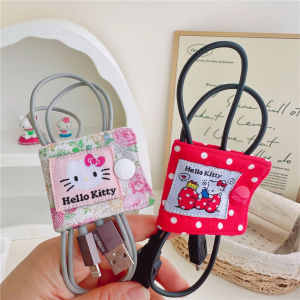 Takara Tomy | Anime Hello Kitty Fabric Data Cable Storage Clip Kt Cat Charger Cord Storage Holder Data Line Bobbin Winder Birthday Gifts