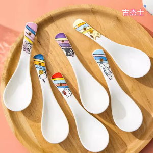 For Sanrio Ceramic Soup&rice Spoon Multi-Function Cartoon Scoop for Kids Porridge Soup Spoon Tableware Restaurant Kitchenware