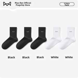 miiow | 7A Antibacterial Mens Socks Summer Thin Medium Tube Anti-Odor Sweat Absorbent Black Business Socks Pure Cotton Breathable