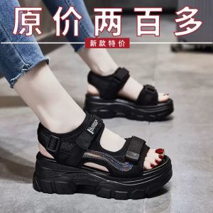 Leather Roman Style Thick Heel Sandals Womens Summer Casual Shoes Soft Bottom Heightening Beach Shoes Brand New 2024 Model