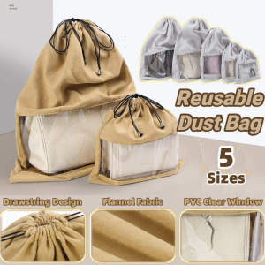 Handbag Dust Bag Flannel Drawstring Shoes Cloth Storage Organizer Transparent Purse Dustproof Cover