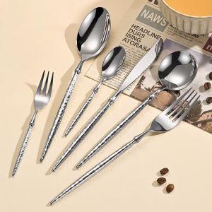 Hammer Texture Handle 304 Stainless Steel Knife And Fork Spoon High-Grad Hotel Tableware Restaurant Household Western Steak Knife And Fork Spoon Set Tea Fork Tea Spoon