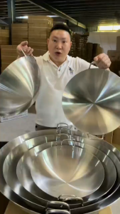 80-80CM Large Size Stainless Steel Double Ears Non-stick Wok High Quality Double Handle Jumbo Flat Pan