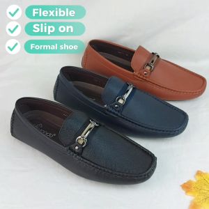 Cavando Men PU Leather Loafer Shoes 828-1 (Black/Blue/Tan)