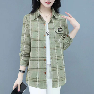 Spring Plaid Shirt Womens Long Sleeve Slim Fit Top Moms Style Middle-Aged And Elderly Clothing Thin 2024 Year Necktie