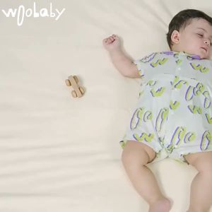 WooBaby รอมเปอร์สูท ชุดจั๊มสูท สำหรับเด็ก3เดือน-3ปี ลายดับเบิ้ลยู ผ้าฝ้ายแท้