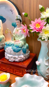 Bộ Ba Tượng Tam Thánh Phật Tượng Thích Ca Địa Tạng Quan Âm màu Xanh cao 30cm