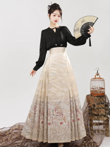 Original Hanfu Womens Ming Dynasty Qingming Shanghe Tu New 2024 High Waist A-Line Skirt National Style Half-length Skirt