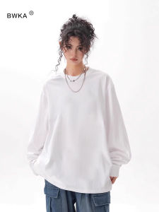 Bwka Heavy Weight White Bottoming Shirt Female Male Spring and Autumn Fashion Brand Loose Casual Bottoming Pure Color round Neck Long Sleeves T-shirt