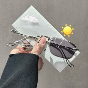 Y2K Vintage Frameless Cut Edge Glasses Anti Eyestrain Eye Protection Anti-Blue Light Glasses Travel Eyewear Metal