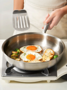 KIWICOO | Non-coated 304 Stainless Steel Frying Pan