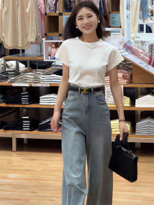 American Style Short Sleeve round Neck T-Shirt Women Summer New Fashion Slim Fit Solid Color Short Length Top for Young Women