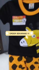 Setelan Baju bayi laki laki motif karakter JERAPAH HITAM usia baby 3-15 bulan/ MAX BB 10 KG
