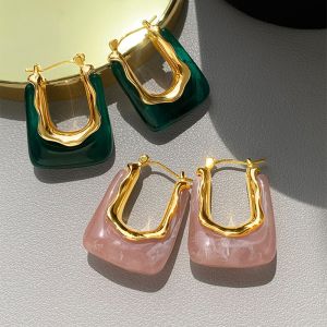 Green Pink Transparent Resin Earrings For Women Geometric Irregular Stud Earrings 2023 New Trendy Ear Jewelry for Party B