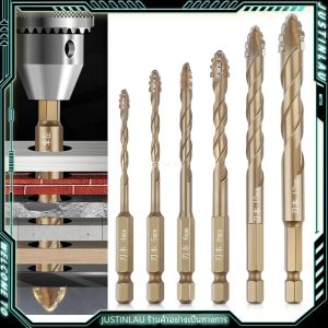 JUSTINLAU Hex Masonry เจาะ Bits 1/4 Shank ไทเทเนียมเหล็กโลหะเจาะข้ามสําหรับแก้วเซรามิคคอนกรีตอิฐ Hard เจาะเครื่องมือ Bit