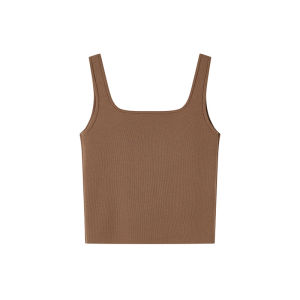 Miiine Classic Solid Color Large Collar Work Number Vest Women Elastic Slim Fit Knitted Tube Top Base Layer Tank Top