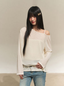 Weekend hub | Lace Stitched Loose Knit Top with Shoulder Cutout