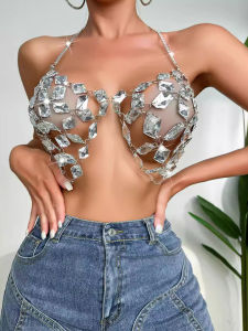 เสื้อคอฮอลเตอร์คอวีประดับเพชร แขนกุด ทรงเข้ารูป ผ้าถัก แฟชั่นฤดูใบไม้ร่วง 2025 สำหรับผู้หญิงวัย 25-29 ปี