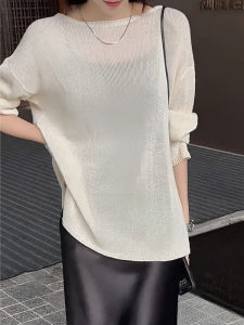 Fashion Temperament Unique Design Light Thin Loose Round Neck Icy Silk Long Sleeve Knitwear