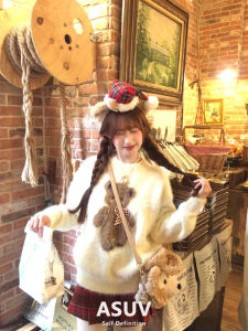 Sweet College Style Dress Two-Piece Set New Year Christmas Womens Autumn Winter High Waist Gingham A-Line Skirt Long Sleeve