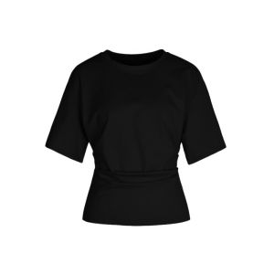 Designer plus Modal Silk Short Sleeve T-Shirt Elastic Waist Pleated Hem Breathable Comfortable Womens Commute Style round Neck Top