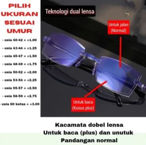 Kacamata Baca Plus Pria Blueray Antiradiasi Doubel fokus Baca Dan jalan Lensa model Progresif Kriptok terbaru
