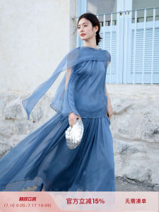Silk-like Chiffon Draped Elegant Irregular Skirt and Top