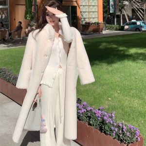 Winter 2025 New Style Womens Long Coat Collar Lamb Fur Jacket Integrated Velvet Leather Outerwear Korean Version Stand Collar