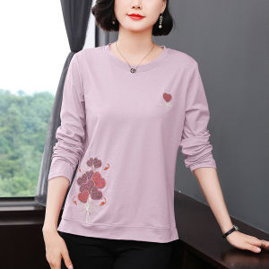 Moms Spring Fashion 2025 New Pure Cotton Long Sleeve T-Shirt Womens Mid-Aged Anti-Aging Base Shirt Outerwear Top