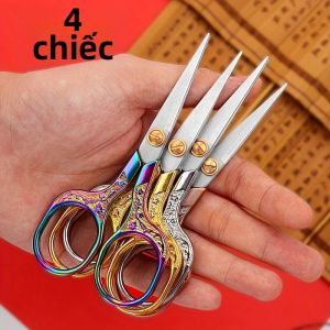 Bộ 4 Kéo Thêu Và May Bằng Thép Không Gỉ Dụng Cụ Cắt Vải/chỉ Chính Xác Với Tay Cầm Tinh Xảo Dùng Cho May Vá Và Đan Móc