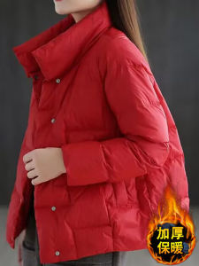 Áo Khoác Cotton Màu Đỏ Cho Nữ Mùa Đông 2023 Áo Khoác Cotton Dài Tay Cổ Cao Dày Thường Ngày Áo Khoác Cotton Thường Ngày