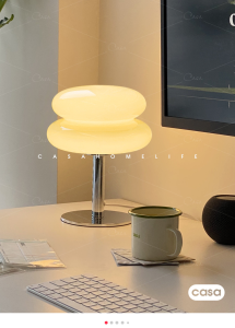 โคมไฟตั้งโต๊ะ โคมไฟกลางคืน แบบแก้ว สีมาการอง สําหรับตกแต่งห้องนอน ข้างเตียงLED