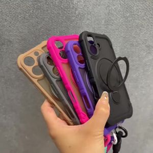Luxury For Magsafe Holder Magnetic Case For iPhone 16 15 14 13 12 Pro Max 16 Plus Fashion Nylon Wristband Lanyard Soft Cover