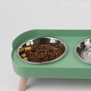 Plastic/Stainless Steel Dog Feeder Bowl Double Pet Food Water Bowls Non-Slip Puppy Food Bowl with Stand Anti-splash Cat Bowl