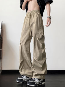 Khaki Paratrooper Pants Mens Loose Straight Casual Trousers Trendy Brand Summer Thin Quick Dry Workwear Pants Autumn Season