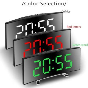Creative Curved Electronic Clock LED Large Screen Plug-in Battery Dual-purpose Mirror Alarm Clock Student Bedroom Dedicated